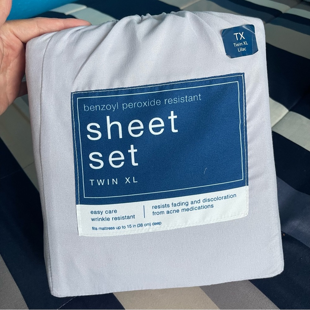 Lilac Twin XL Sheet Set Benzoyl Peroxide Resistant.